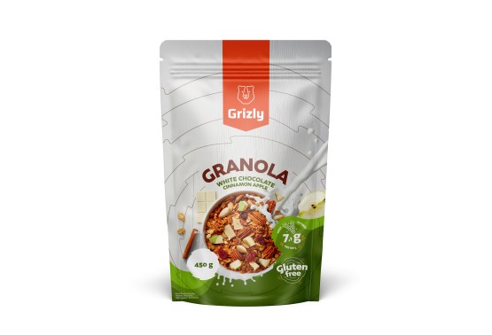 Granola biela čokoláda, škorica, jablko